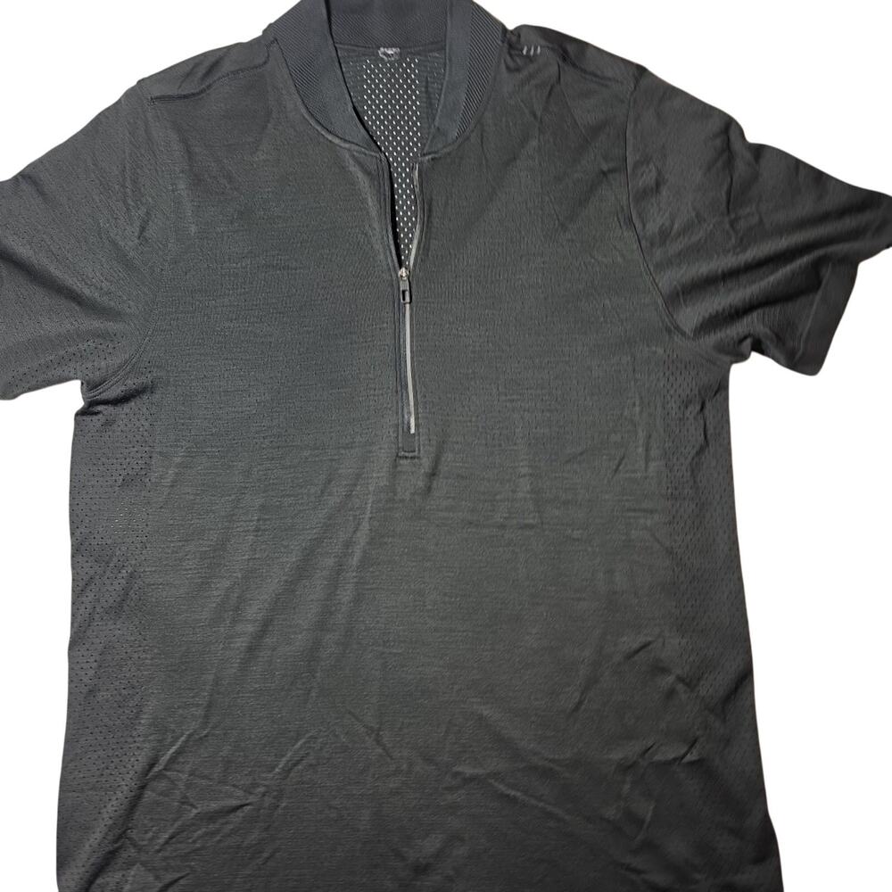 Shirt Lululemon Mesh 1/4 Zip Deep Coal Black Mens Large L Fitness Cycling Riding